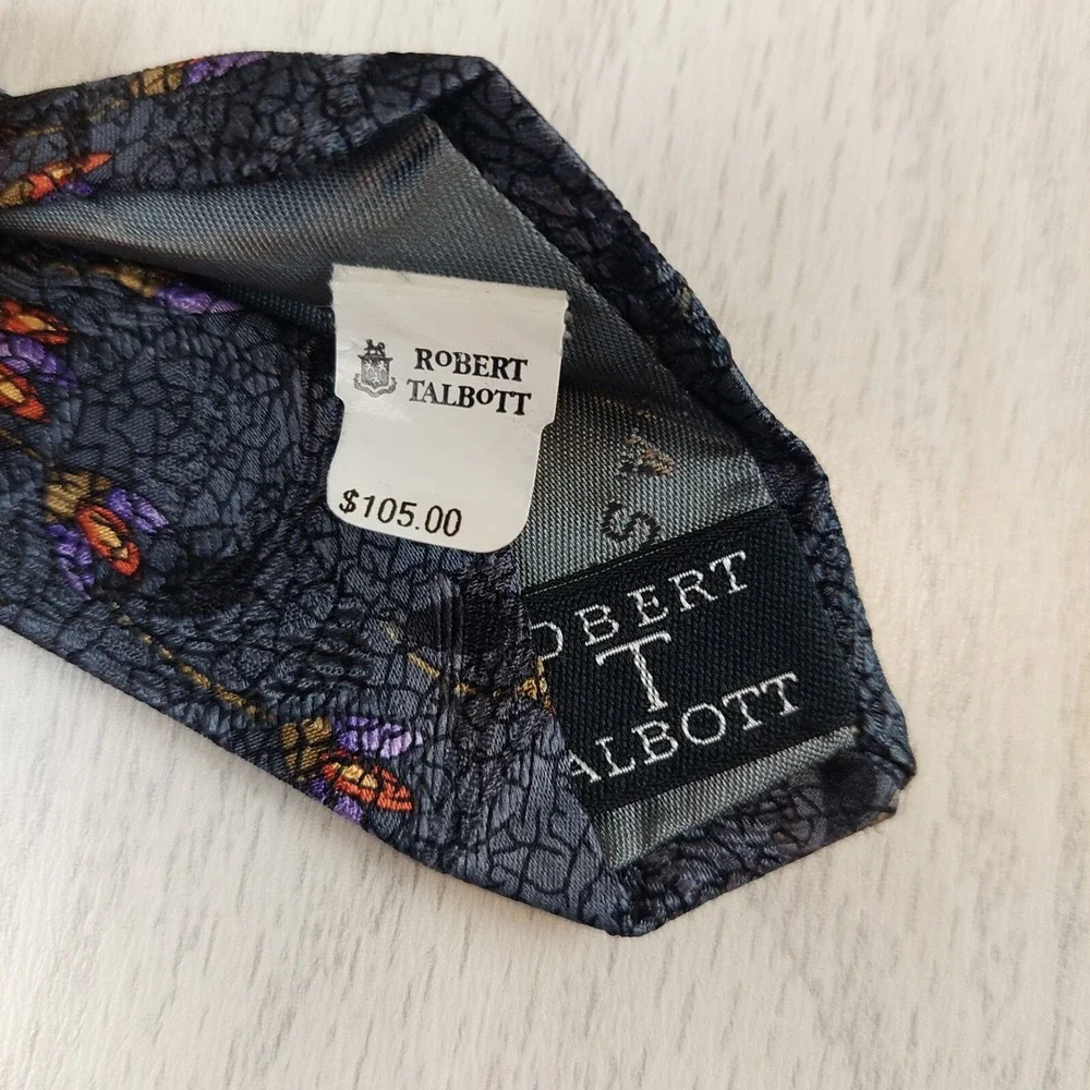 Robert Talbott Necktie Mens OS Grey‎ Floral Tulip Silk Best of Class Paul Simon